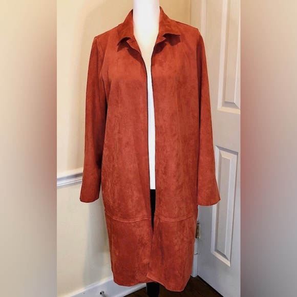 PHILOSOPHY Copper Penny Long Faux Suede Leather Duster Coat Sz M NWT LG NWOT